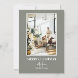 Einfache Salbeigrüne Weihnachtsfoto Feiertagskarte