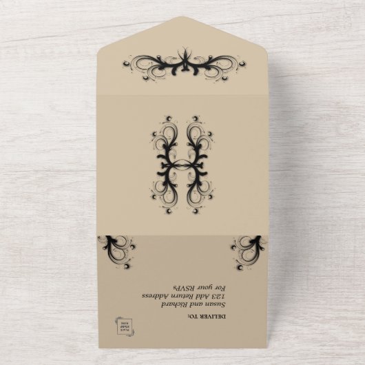 Einfache Sandstein- und Black Tri Fold UAwg Weddin All In One Einladung (Außenbereich)