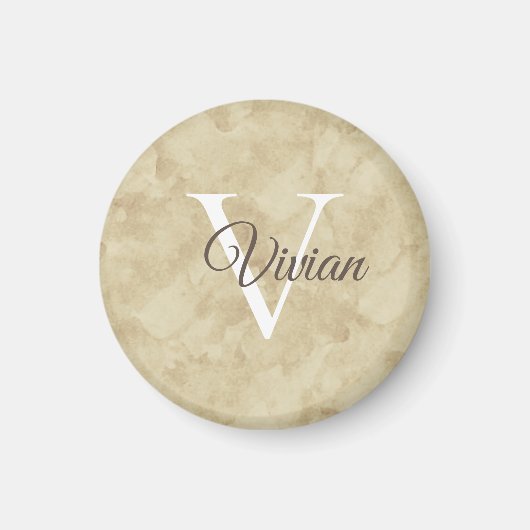 Einfache Sandy Beige Aquarellfarben Monogram Name Magnet (Vorne)