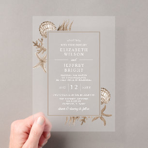 Einfache Sandy Seashells Strandhochzeit Acryleinladungen