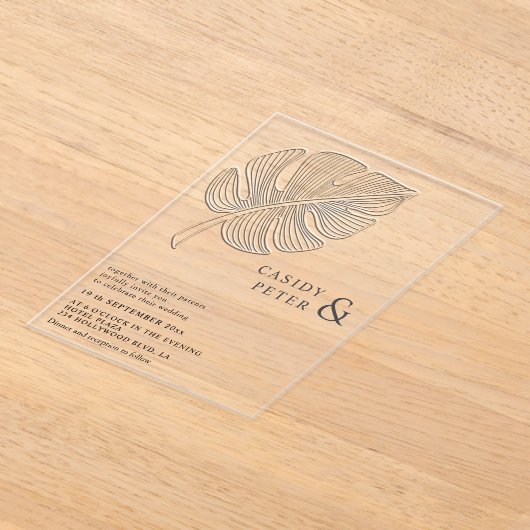 Einfache, sanfte Prägung tropischer Monstera-Blätt Acryleinladungen (Ablage )