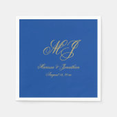 Einfache Saphire Blue Gold Monogram Script Hochzei Serviette (Vorderseite)