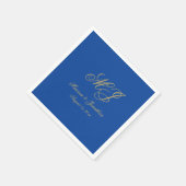 Einfache Saphire Blue Gold Monogram Script Hochzei Serviette (Ecke)