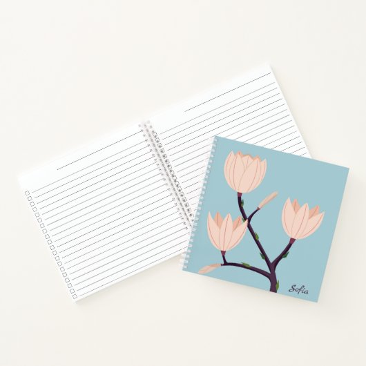 Einfache, saubere, blaue und rosafarbene Monogramm Notizblock (Innenseite)