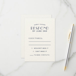 Einfache, saubere Minimal-Ecru Navy-Hochzeitskarte RSVP Karte
