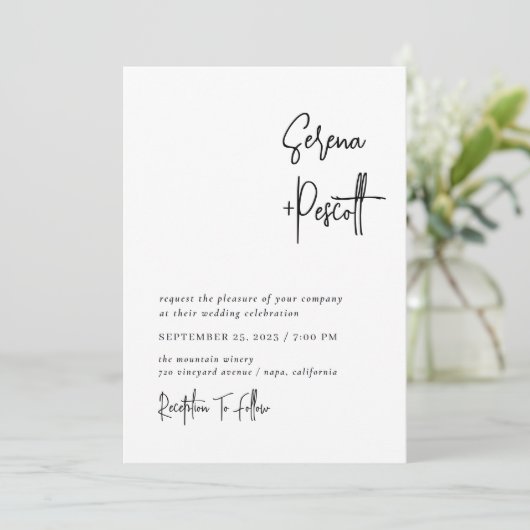 Einfache saubere Minimal-Hochzeit Einladung (Stehend Vorderseite)