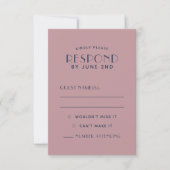 Einfache, saubere minimale Blush Navy-Hochzeitskar RSVP Karte (Vorderseite)