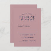 Einfache, saubere minimale Blush Navy-Hochzeitskar RSVP Karte (Vorne/Hinten)