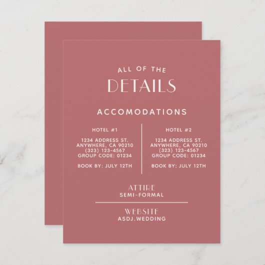 Einfache + Saubere Minimale Hochzeitsdetails Begleitkarte (Vorne/Hinten)