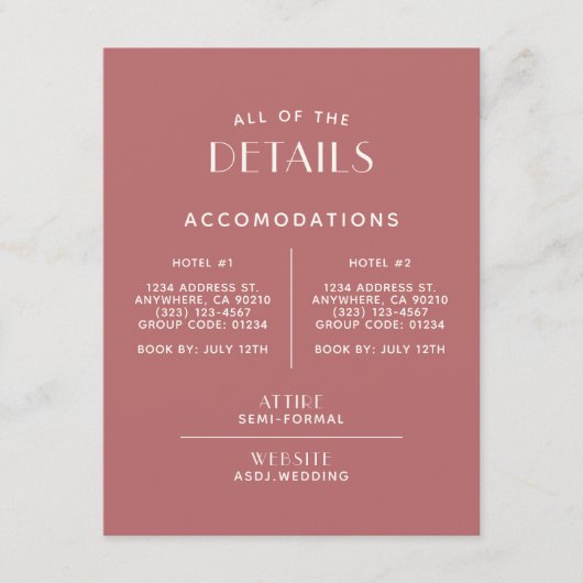 Einfache + Saubere Minimale Hochzeitsdetails Begleitkarte (Vorderseite)