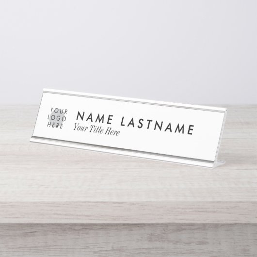 Einfache, saubere, weiße, benutzerdefinierte Logo- Schreibtischnamensplakette (Vorderseite )