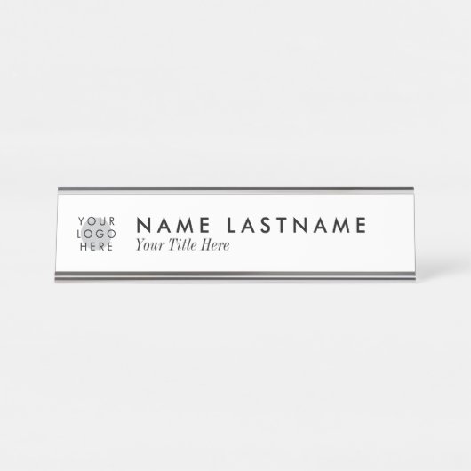 Einfache, saubere, weiße, benutzerdefinierte Logo- Schreibtischnamensplakette (Vorderseite )