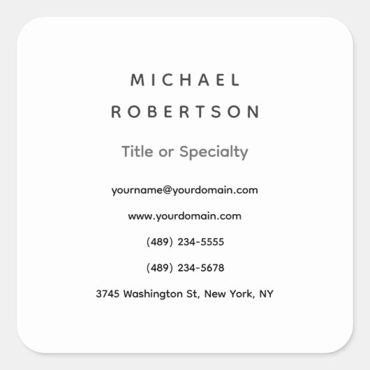 Einfache Sauberkeit Elegant Modernes Minimalistisc Quadratischer Aufkleber (Vorderseite)