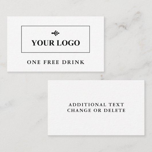 Einfache Sauberkeit Schwarz-weiß Ihr Logo Drink Ti Rabattkarte (Vorne/Hinten)