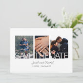 Einfache Save the Date 3 Foto Hochzeit Verlobung (Stehend Vorderseite)