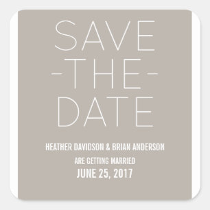 Einfache Save the Date Aufkleber, Beige Quadratischer Aufkleber