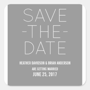 Einfache Save the Date Aufkleber, grau Quadratischer Aufkleber