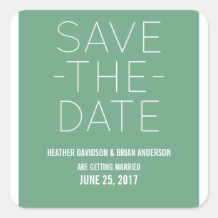 Einfache Save the Date Aufkleber, grün Quadratischer Aufkleber