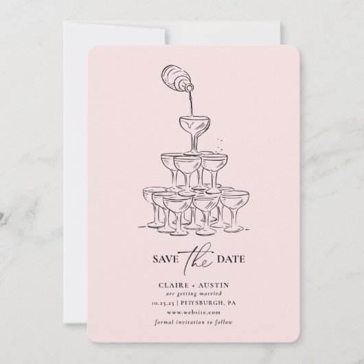 Einfache Save the Date Champagner Tower Card Einladung (Vorderseite)