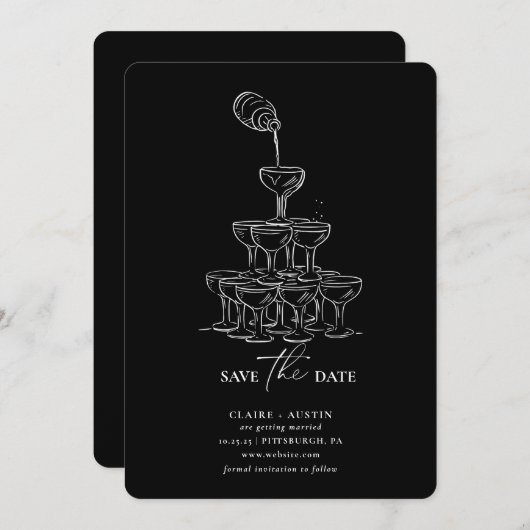 Einfache Save the Date Champagner Tower Card Einladung (Vorne/Hinten)