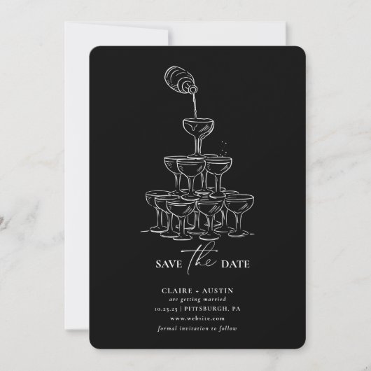 Einfache Save the Date Champagner Tower Card Einladung (Vorderseite)