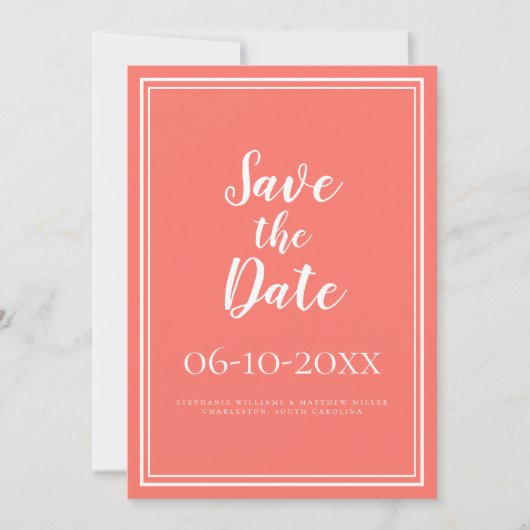 Einfache Save the Date-Coral-Hochzeitsschrift Date (Vorderseite)