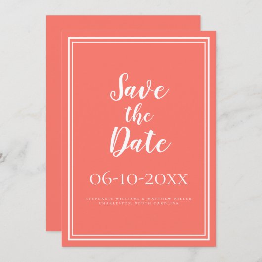 Einfache Save the Date-Coral-Hochzeitsschrift Save The Date (Vorne/Hinten)