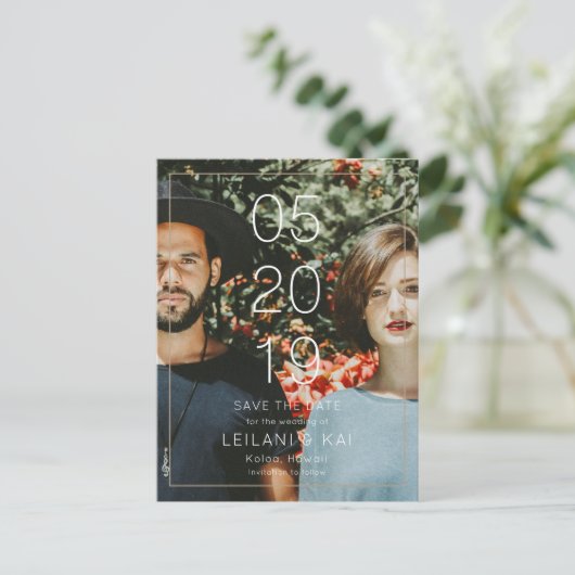 Einfache Save the Date Foto Postkarte (Stehend Vorderseite)