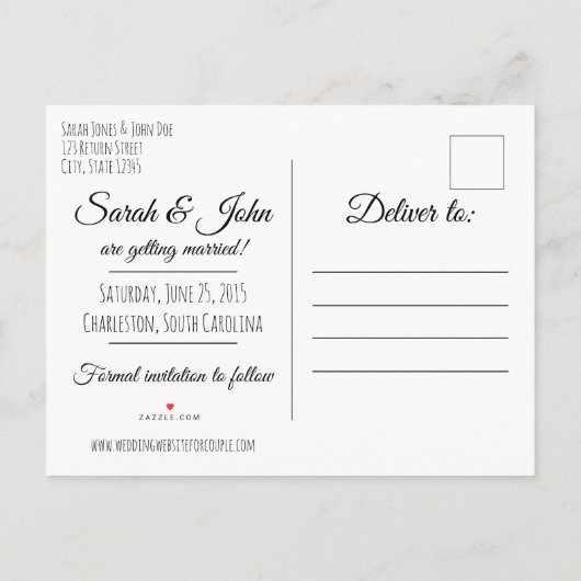 Einfache Save the Date Postkarte (Rückseite)