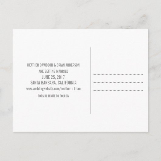 Einfache Save the Date Postkarte, grau Ankündigungspostkarte (Rückseite)