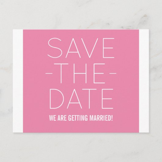 Einfache Save the Date Postkarte, rosa Ankündigungspostkarte (Vorderseite)