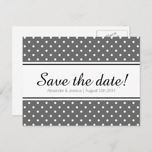 Einfache Save the Date Postkarten | Weißpolka (Vorne/Hinten)