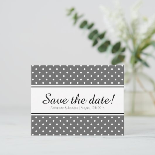 Einfache Save the Date Postkarten | Weißpolka (Stehend Vorderseite)