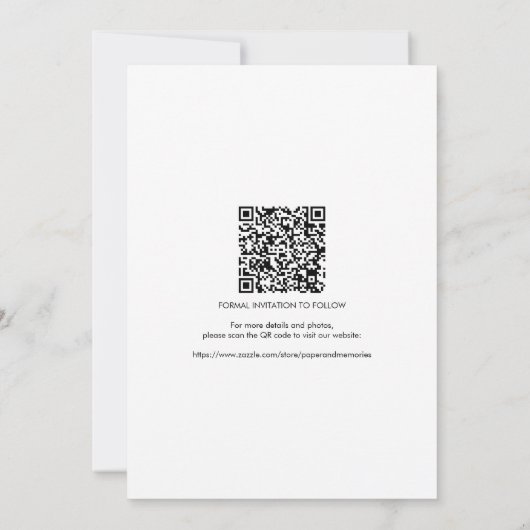 Einfache Save the Date QR Code Hochzeit Ankündigung (Rückseite)