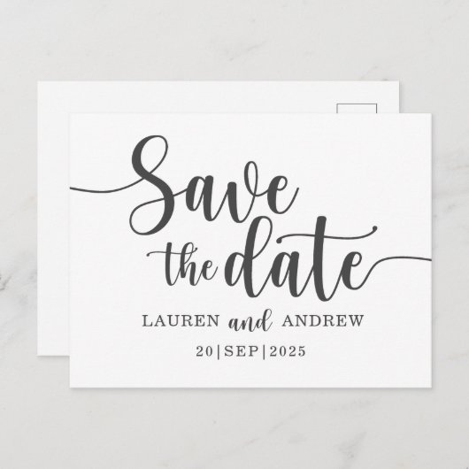 Einfache Save the Date-Schwarz-Weiß-Hochzeit Postkarte (Vorne/Hinten)