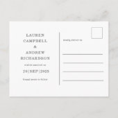 Einfache Save the Date-Schwarz-Weiß-Hochzeit Postkarte (Rückseite)