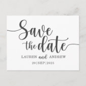 Einfache Save the Date-Schwarz-Weiß-Hochzeit Postkarte (Vorderseite)