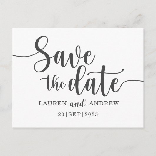 Einfache Save the Date-Schwarz-Weiß-Hochzeit Postkarte (Vorderseite)