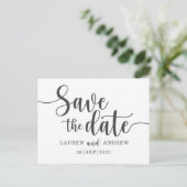Einfache Save the Date-Schwarz-Weiß-Hochzeit Postkarte (Stehend Vorderseite)
