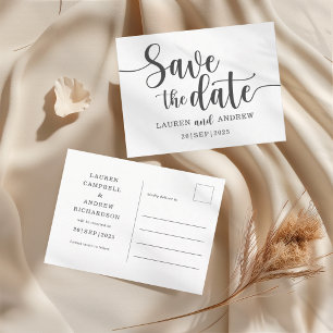 Einfache Save the Date-Schwarz-Weiß-Hochzeit Postkarte