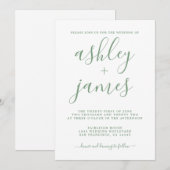 Einfache schick-grüne Weiße Kalligrafie Hochzeit Einladung (Vorne/Hinten)