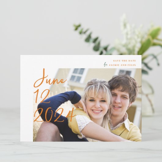 Einfache schick Retro farbenfrohe Hochzeit Save The Date (Stehend Vorderseite)