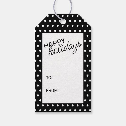 Einfache, schick-weiße Punkte auf schwarz Geschenkanhänger (Vorderseite)