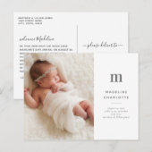 Einfache & schicke Foto Geburtsankündigung Postkar Postkarte (Vorne/Hinten)