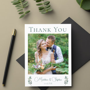 Einfache Schicke Hochzeitsfoto Botanischer Blatt D Postkarte