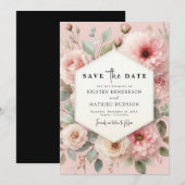 Einfache, schicke rosa Blumenhochzeit Save The Date (Vorne/Hinten)