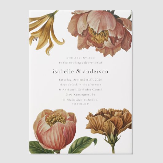 Einfache, schicke, rustikale Blumenhochzeit Pergament Einladungen (Vorderseite)