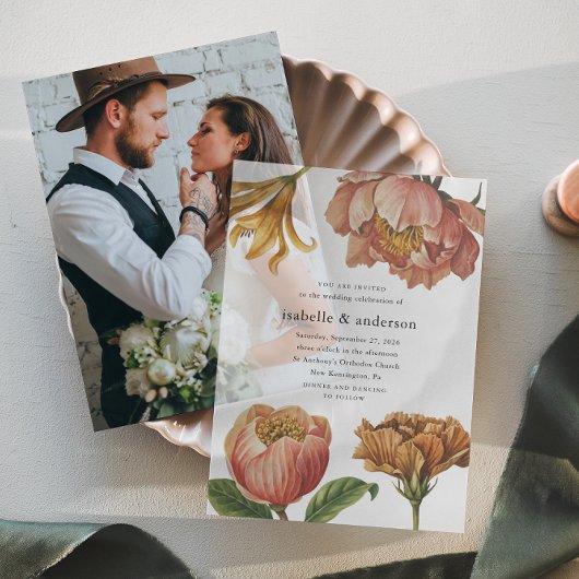 Einfache, schicke, rustikale Blumenhochzeit Pergament Einladungen