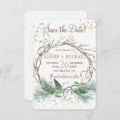 Einfache schicke rustikale Winterkranz rett Hochze Save The Date (Vorne/Hinten)