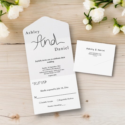 Einfache, schicke Schwarz-Weiß-Hochzeit All In One Einladung